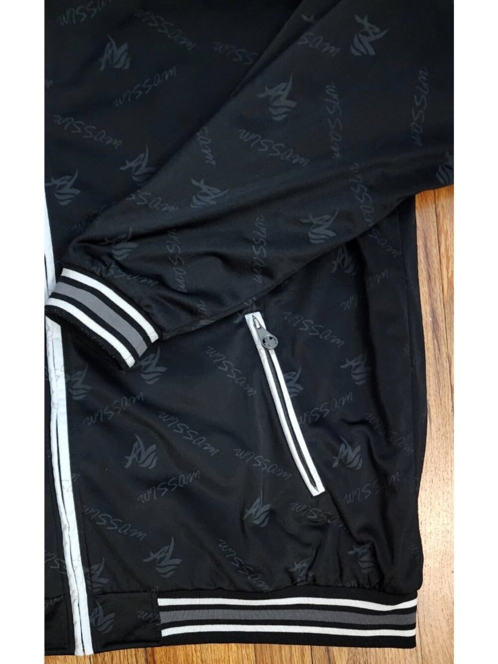 AL Wissam Jacket Heavy Y2K Black Track 5XL Full Zip Bomber Fleece Lined Hip Hop - Picture 3 of 11